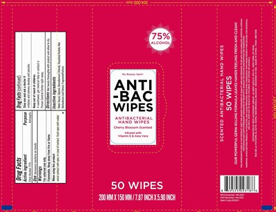 Label Image (Anti Bac Antibacterial Hand Wipes Cherry Blossom Scented 2 20 50 75 Pcs 75vv)